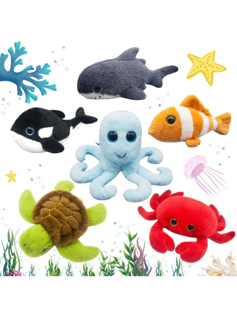 6Pcs Soft Plush Sea Creatures Set | Adorable Ocean Stuffed Animals for Kids